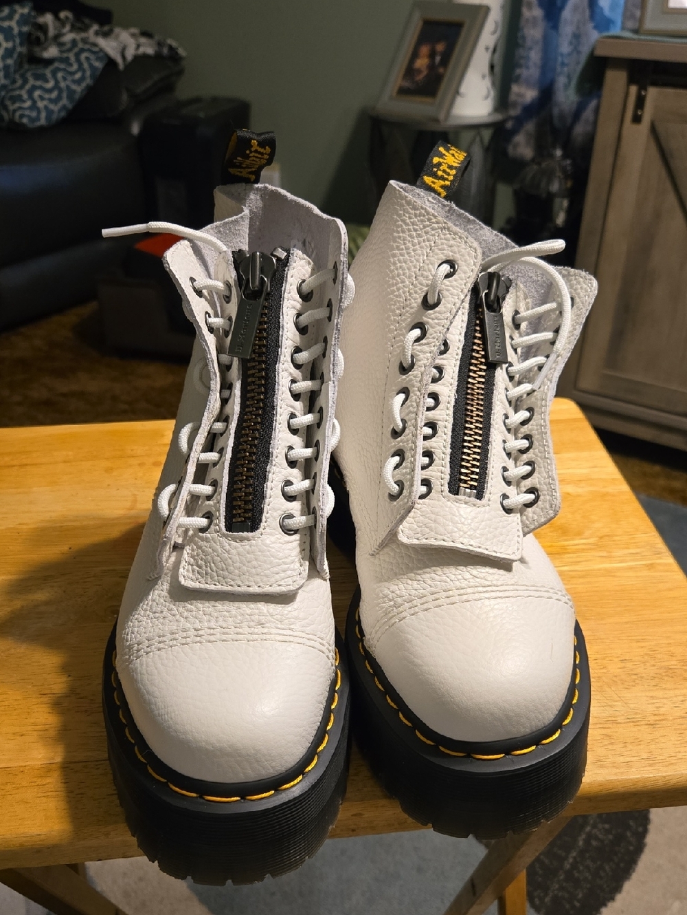 Dr. Martens White Leather Zip & Lace Platform Combat Boots